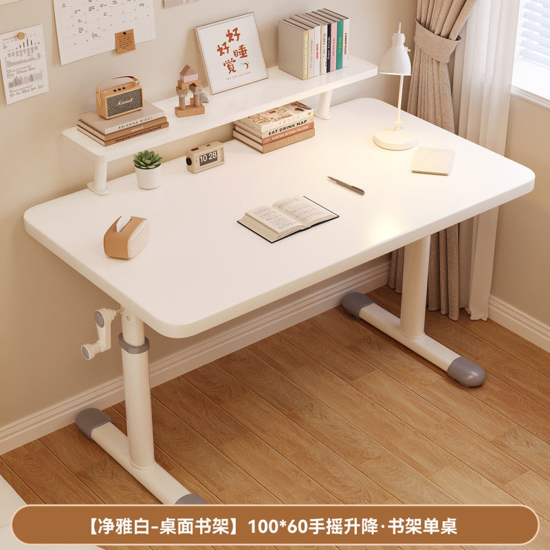 Hand-crank adjustable desk, thickened study table, bedroom study room complete computer desk set, adjustable wooden children's desk and chair set