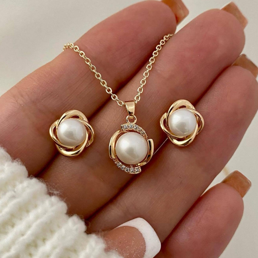 European and american cross-border niche ins style faux pearl necklace and earring set - sweet, minimalist, and luxe design with floral accents