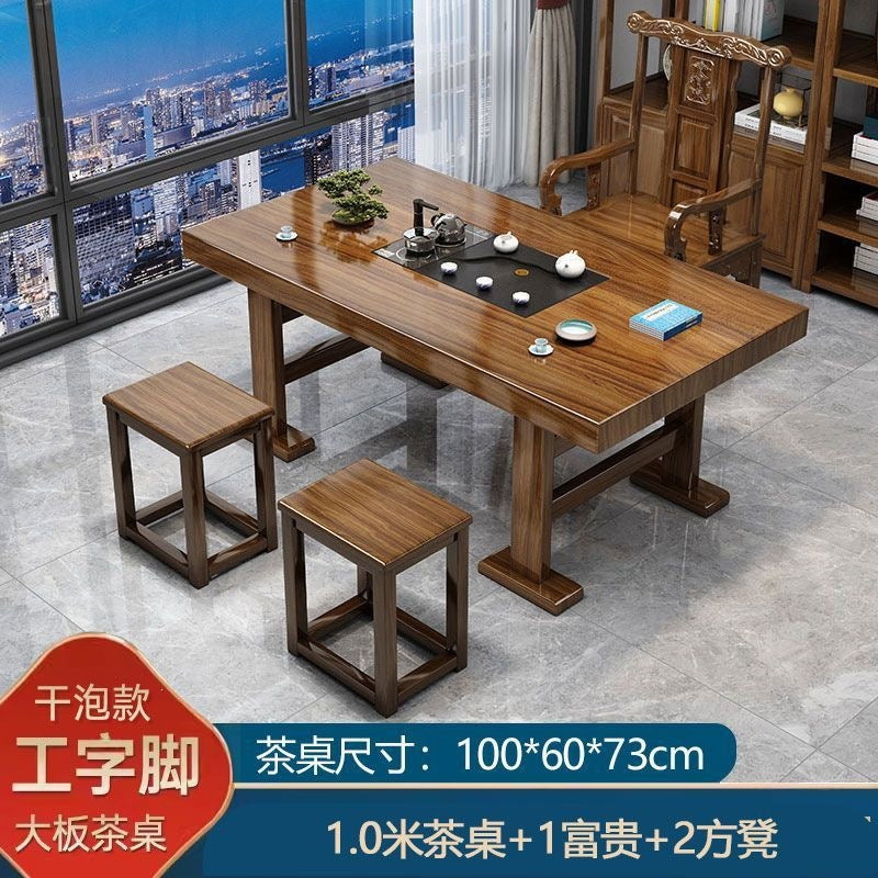 Solid wood large board tea table and chair combination, one table and five chairs, new chinoiserie office coffee table, for home living room casual tea making table