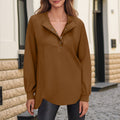 cross-border women's fashion casual solid color crew neck button-down long sleeve top hoodless sweatshirt