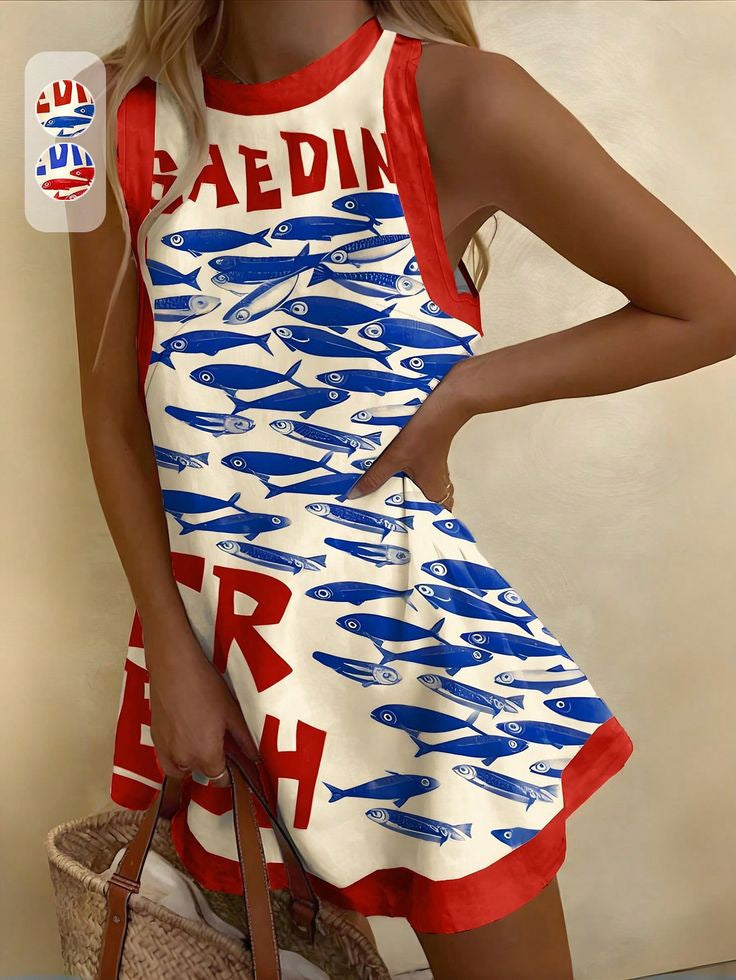 autumn new arrival: women's round neck sleeveless shirt, longline sweatshirt with ocean-themed casual design for independent e-commerce stores