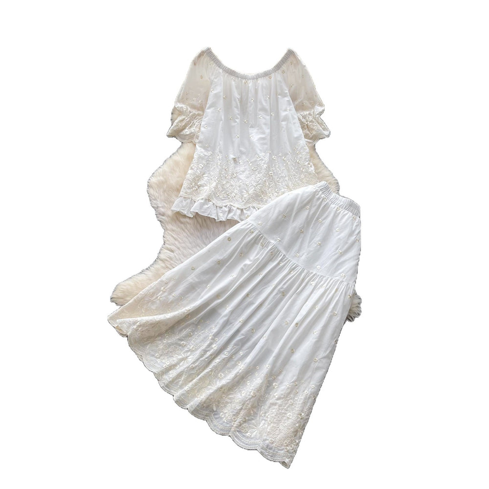 Heavy embroiderflower vest skirt elegancesuit women's summerslimming looklooseeleganttwo-piece setwork clothing style