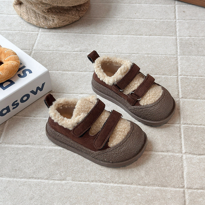 ins儿童毛毛棉鞋2025冬季新款韩版女童加绒勃肯鞋男童保暖豆豆鞋