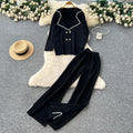 Xiaoxiangfengfashion western style suit collar long sleevesknittingtops women's high waistloose straight-leg pantsautum outfitsuit
