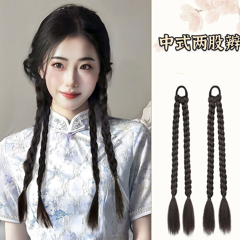 Cross-border hot-selling boxing wig double ponytail dreadlocks wig braid Spice girl sweet cool personality high temperature silk handmade braid