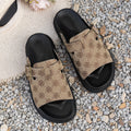Plus size women's flat slippers  new arrival: premium thick-soled european and american style slip-on leather buckle strap one-strap roman sandals