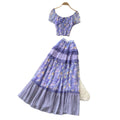 French chic floral two-piece set: summer tie-waist top & mesh tiered skirt