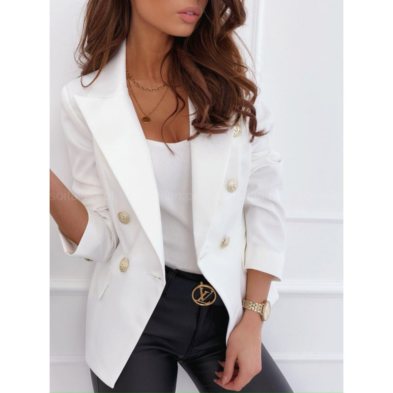Independent station  fall and winternew arrival long sleevespure color double-breasted suit small outwear