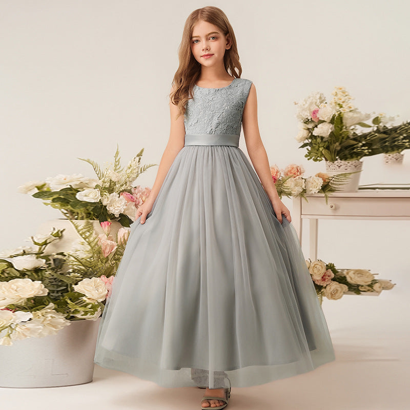 Amazon custom girls' long formal dress - host, runway, performance, kids' party, banquet, evening gown - new european and american style