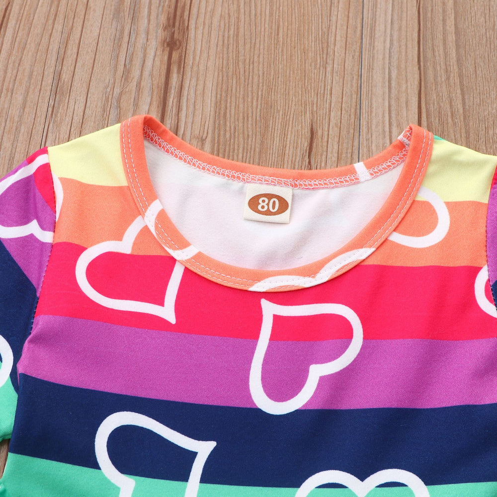 kids' summer short-sleeve dress - heart, dinosaur, and rainbow print