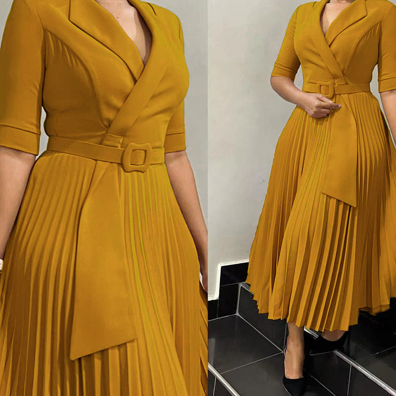 D3291 women's foreign trade dress,  autumn/winter new arrival, ol style fashion suit collar pleated waist plus size african dress