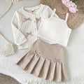 cross-border korean style girls' & toddler's preppy bow cardigan solid color camisole + a-line pleated skirt three-piece set