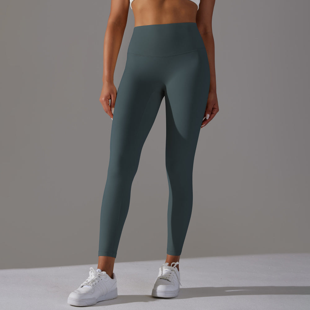 No awkward line double-sided brushed nude breathable yoga nine-point pants high waist hip lift peach tight sports fitness pants