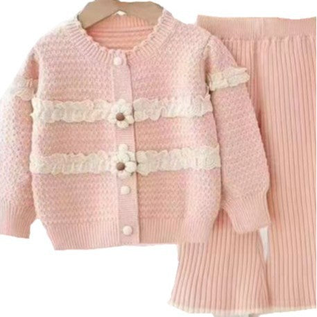 Girls' knit sweater set - new autumn/winter  collection: lace floral top & pants set for little girls