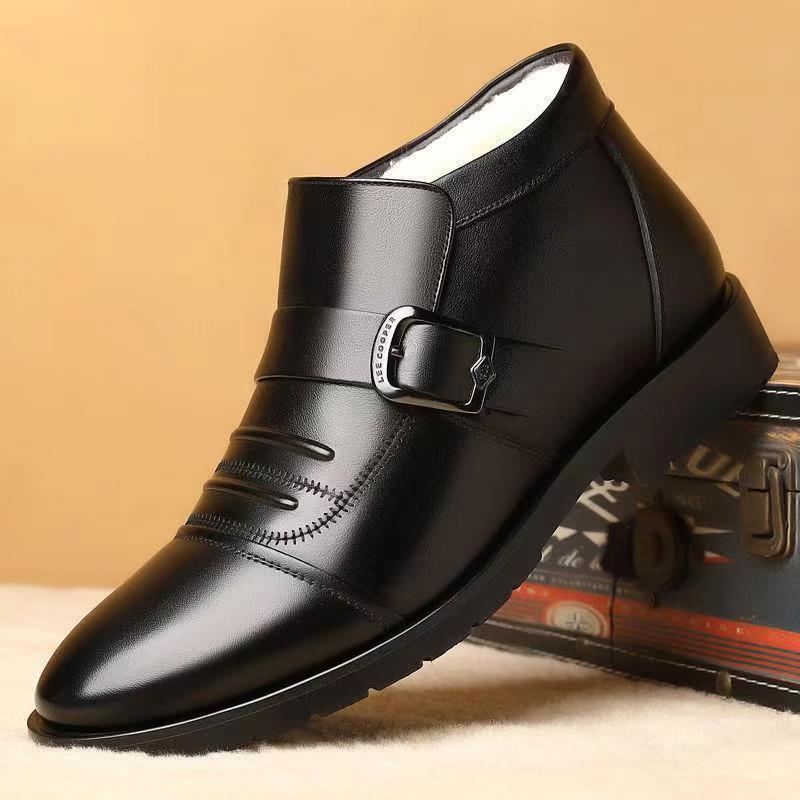 Winternew arrival real soft leather cotton shoes mencasualfashion men's cotton boots middle-aged and elderly easiest for matchheattechfleece-lined dad shoes