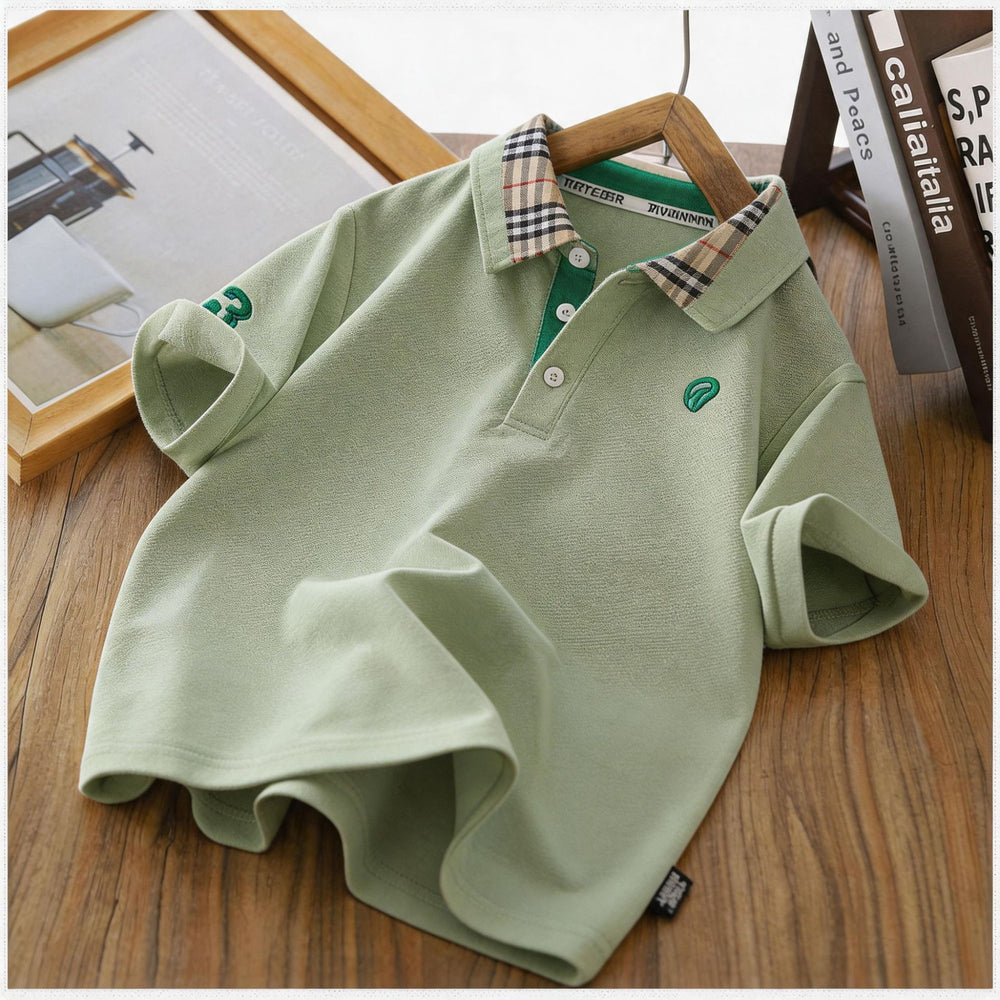 Boys' summer new arrival: preppy collar embroidered t-shirt short sleeve polo shirt - kids' casual chic style [yh]