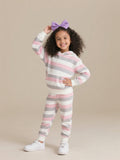 Girls' casual color block striped hoodie and jogger set - autumn activewear two-piece outfit for kids