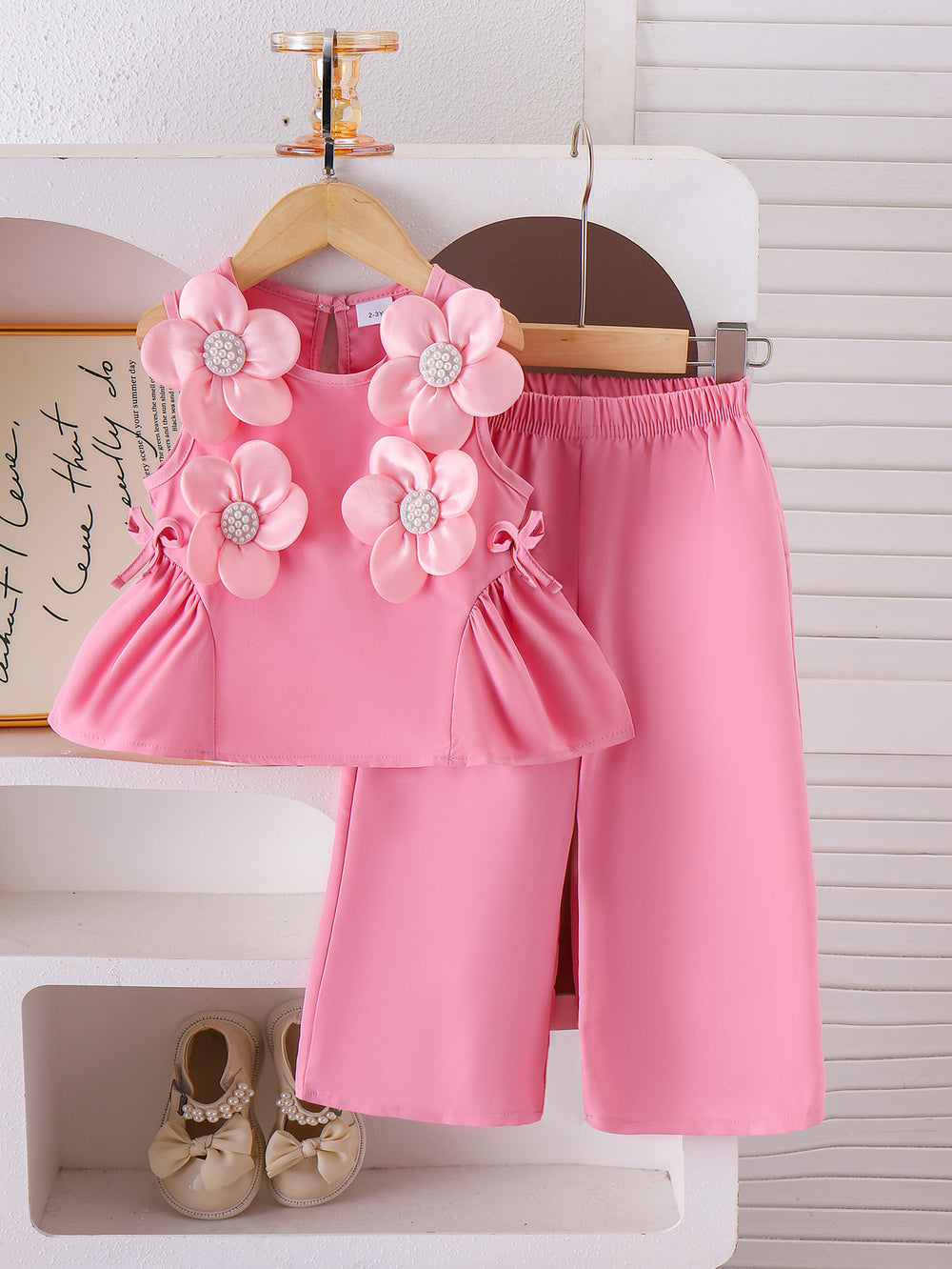 Kids clothing cross-border exclusive for european and american girls new arrival children's pink vest + pants baby children's clothing