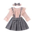 new children's clothing, boys and girls, european and american style plaid suspender bowknot lace-trimmed culottes, sibling matching set
