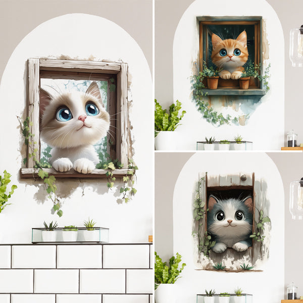Picture frame cute cat wall sticker bathroom toilet lid decorative sticker fake window vine living room background wall decorative painting