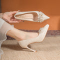 2025 new champagne glitter platform heels - women's chunky sole, comfortable, pointed-toe stiletto wedding shoes