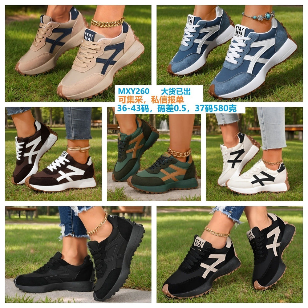 Wholesale women's plus size athletic shoes: new spring korean style, versatile lightweight running shoes, leather casual chunky sneakers