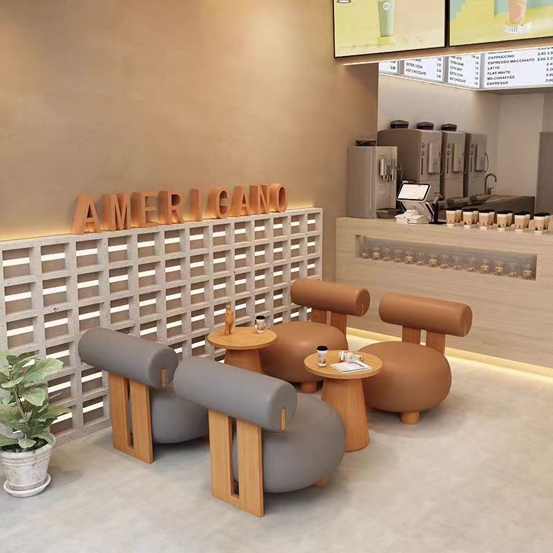 Cream style single sofa chair fabric balcony casual chair negotiation area sofa table and chair combination movable solid wood