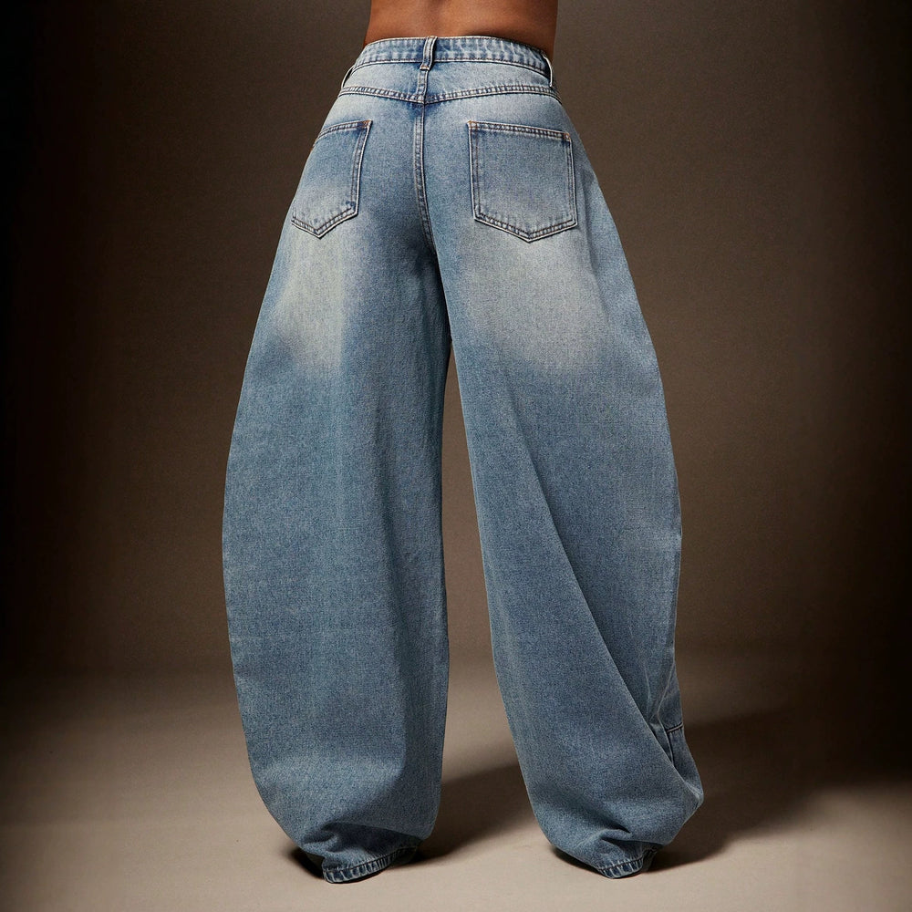 Fashionjeans women's high waist large arc wide leg mop pants distressed split stitching niche style denim pants