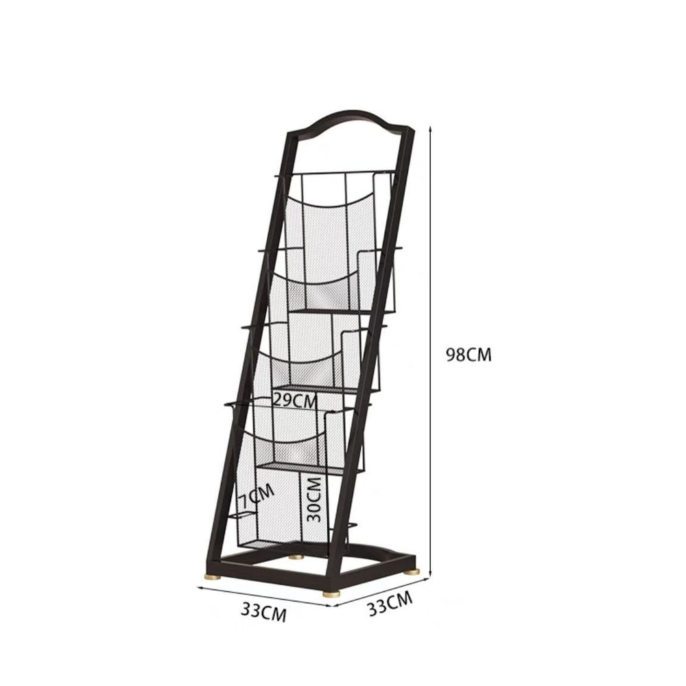 Minimalist multi-tier magazine rack display stand - freestanding bookshelf organizer for newspapers, magazines, and storage
