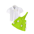 24 new cross-border children's clothing: european and american style girls' outfit - short-sleeve shirt with cute bunny suspender skirt two-piece set