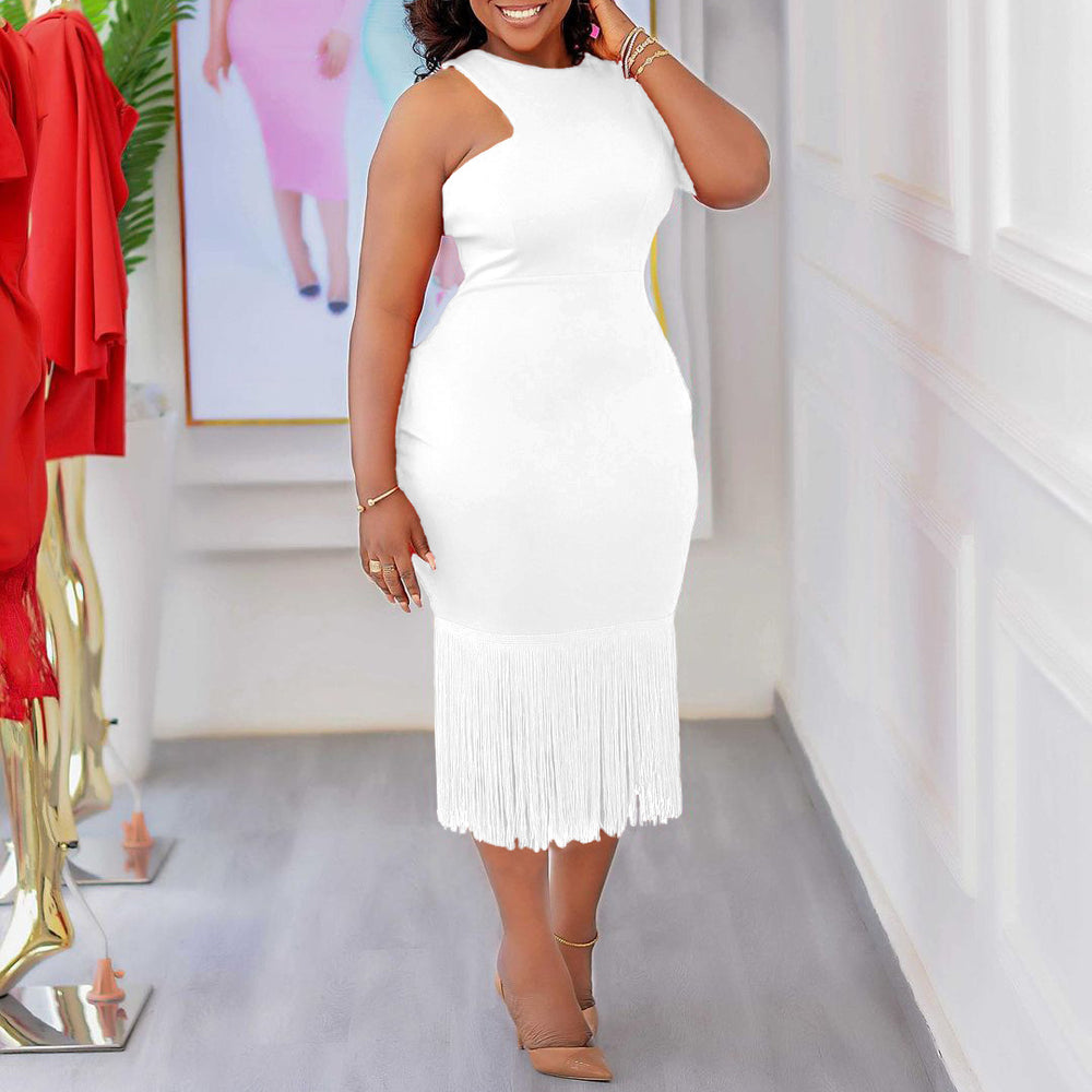 D357 independent station fashionplus size women's clothing  summer new style pure color hip tassel pencil skirt african dress