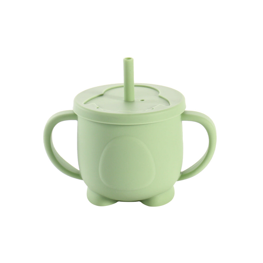 Factory baby silicone binaural straw cup drop resistant high temperature resistant baby drinking cup penguin water cup feeding tableware