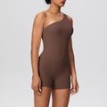 double-sided brushed nude tight one-shoulder vest shorts sports suit running fitness yoga wear two-piece set