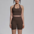 pure color double-sided brocade beautiful back tight-fitting breathable yoga suit training sports running fitness two-piece set for women