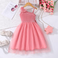 Girls' (sizes) dress, ruffle flutter sleeve ribbed knit mesh round neck summer casual dress