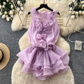 French sweet style pink ruffle sleeveless dress - women's summer, skin-friendly, breathable, ladylike, slimming, vacation dress