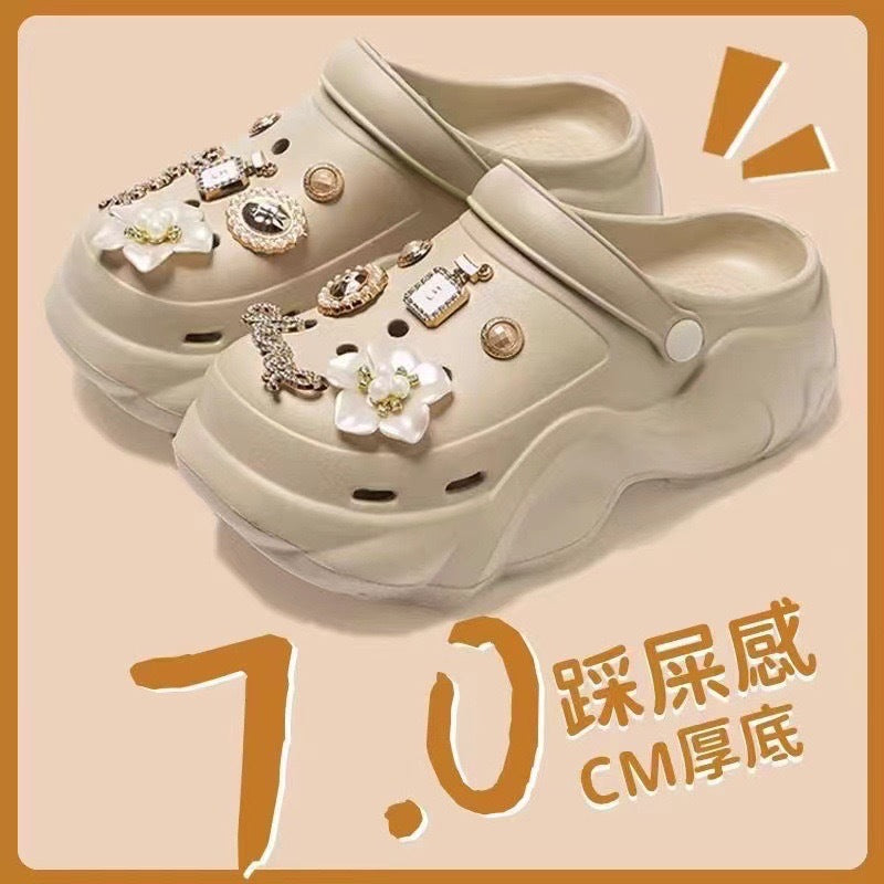 Thick soleeva crocs women's summer outwear 2025new arrivalheight increasing outdoor beach seaside ins toe cap slippers