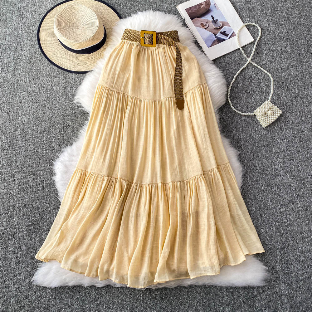 White midi skirt for women, summer  collection: petite-friendly, high-waisted, slimming, flowy, tiered cake skirt