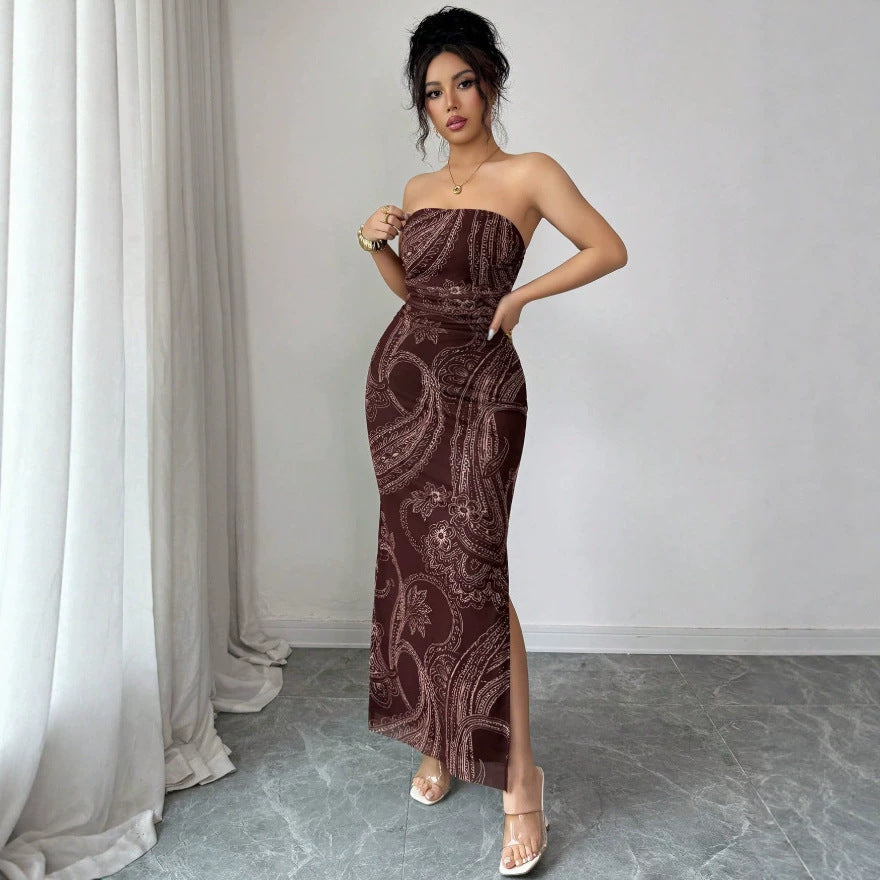 new burgundy spaghetti strap mesh sequin sexy casual dress - european & american style