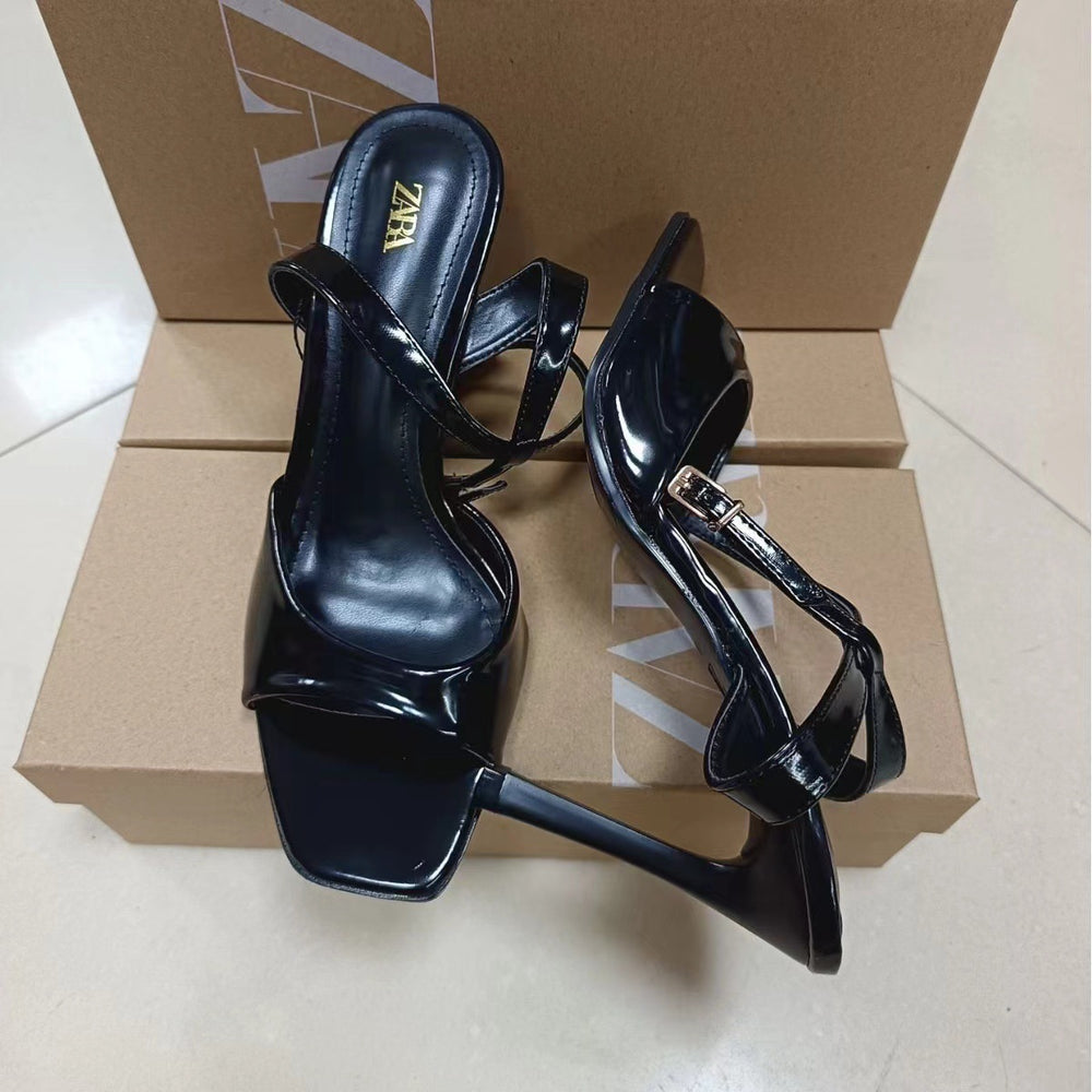 Za2024 spring/summer new arrivals: women's gold ankle strap metallic stiletto sandals