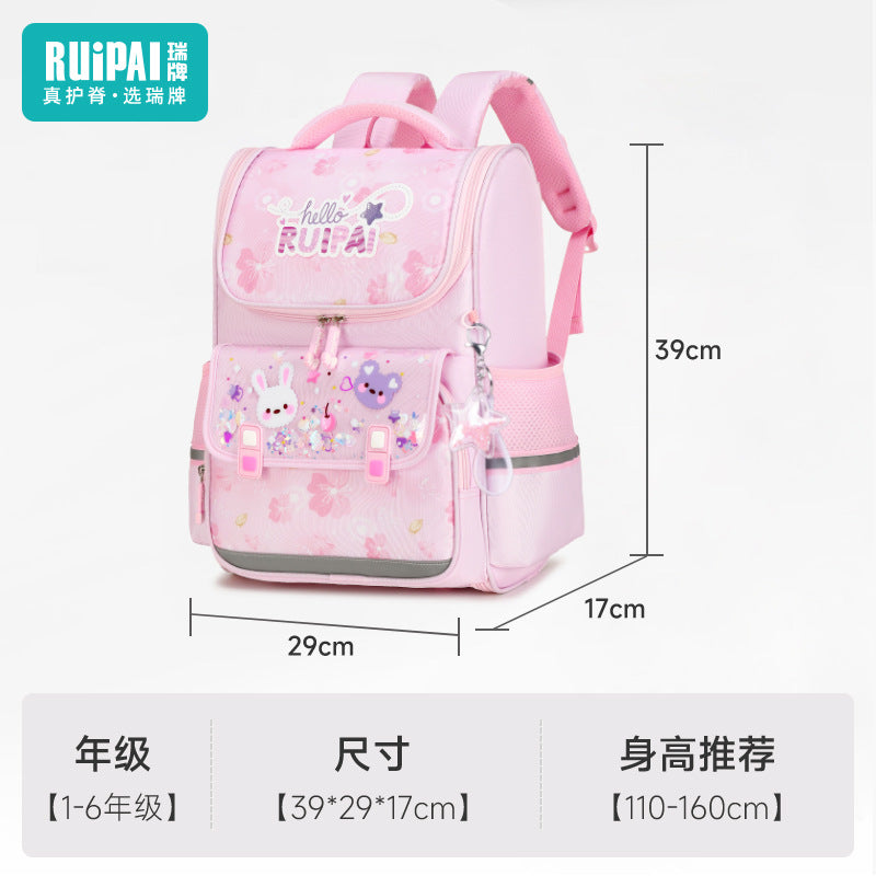 Rui brand children's girls' schoolbag, primary school students grades 1-3, large-capacity lightweight schoolbag for girls, primary school students backpack