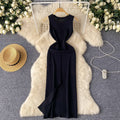 Sense of designfashion round neck sleeveless dress women's summer thin silmslimming look slit hip-covering knitting skirt long skirt