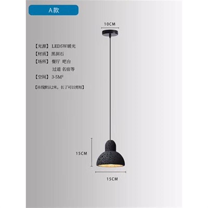 Wabi Sand Wind Minimalist Bedside Small Chandelier Creative Restaurant Bar Designer Black Hole Stone Bedroom Long Line Single Head Chandelier