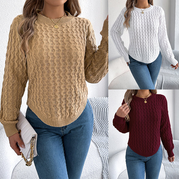 Real autumn and winter casual solid color twist lantern sleeves irregular pullover sweater, independent station  European and American women's clothing