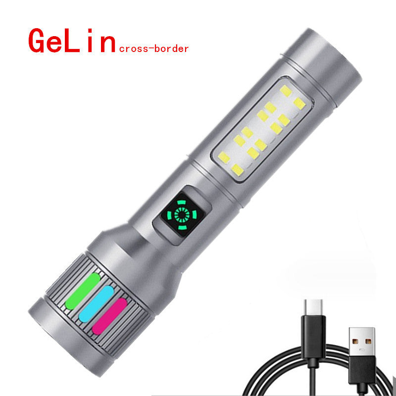 Cross-border new charging long battery life zoom outdoor super bright long-distance telescopic portable flashlight strong light laser cannon
