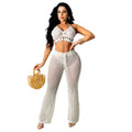 e-commerce  hot-selling european and american sexy women's clothing sexy knitted mesh cut out wool two-piece suit