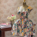 European and american cross-border women's fashion:  summer new arrivals - fresh camisole lace print high-waisted ruched mini dress