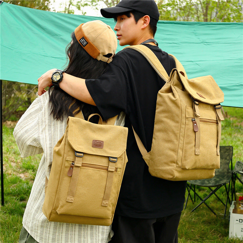 New canvas backpack men's outdoor travel leisure sports personality fashion flip backpack Chinese college student schoolbag