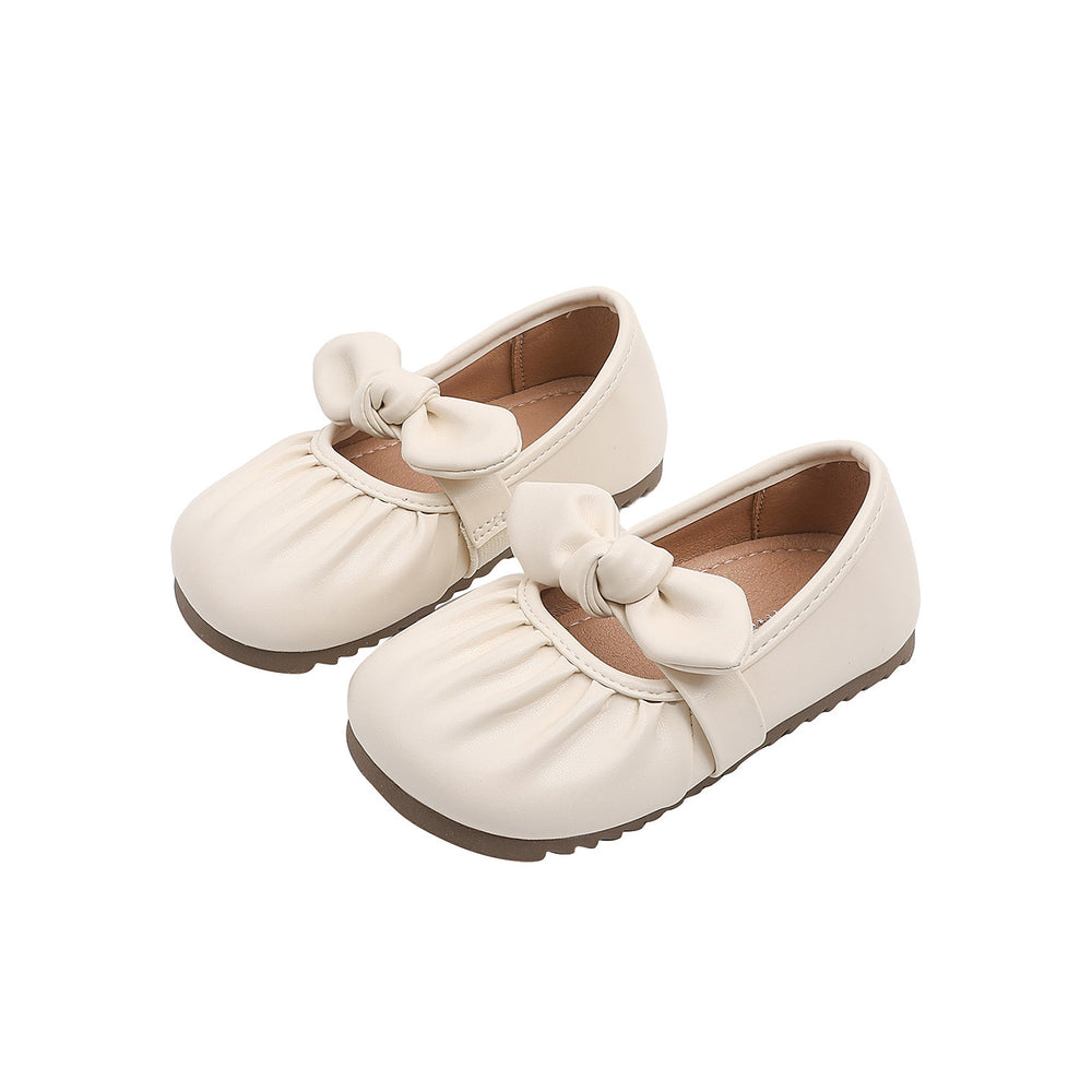 Vancahao girls' bow-tie princess shoes, new korean style slip-on leather flats for spring/autumn