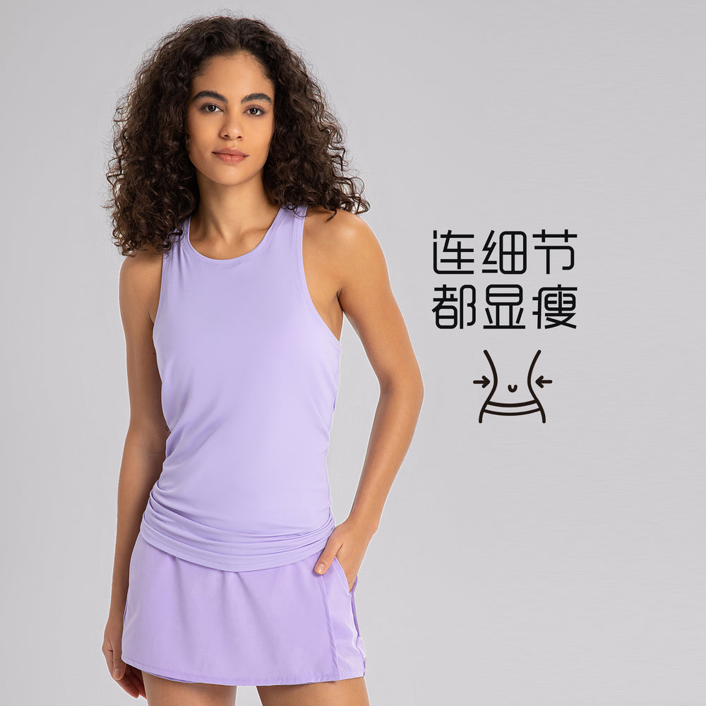 Spring/summer new arrival: barely-there feel, skin-friendly tie-up tank top - women's slit-back, loose-fit, breathable running sports cover-up s2027